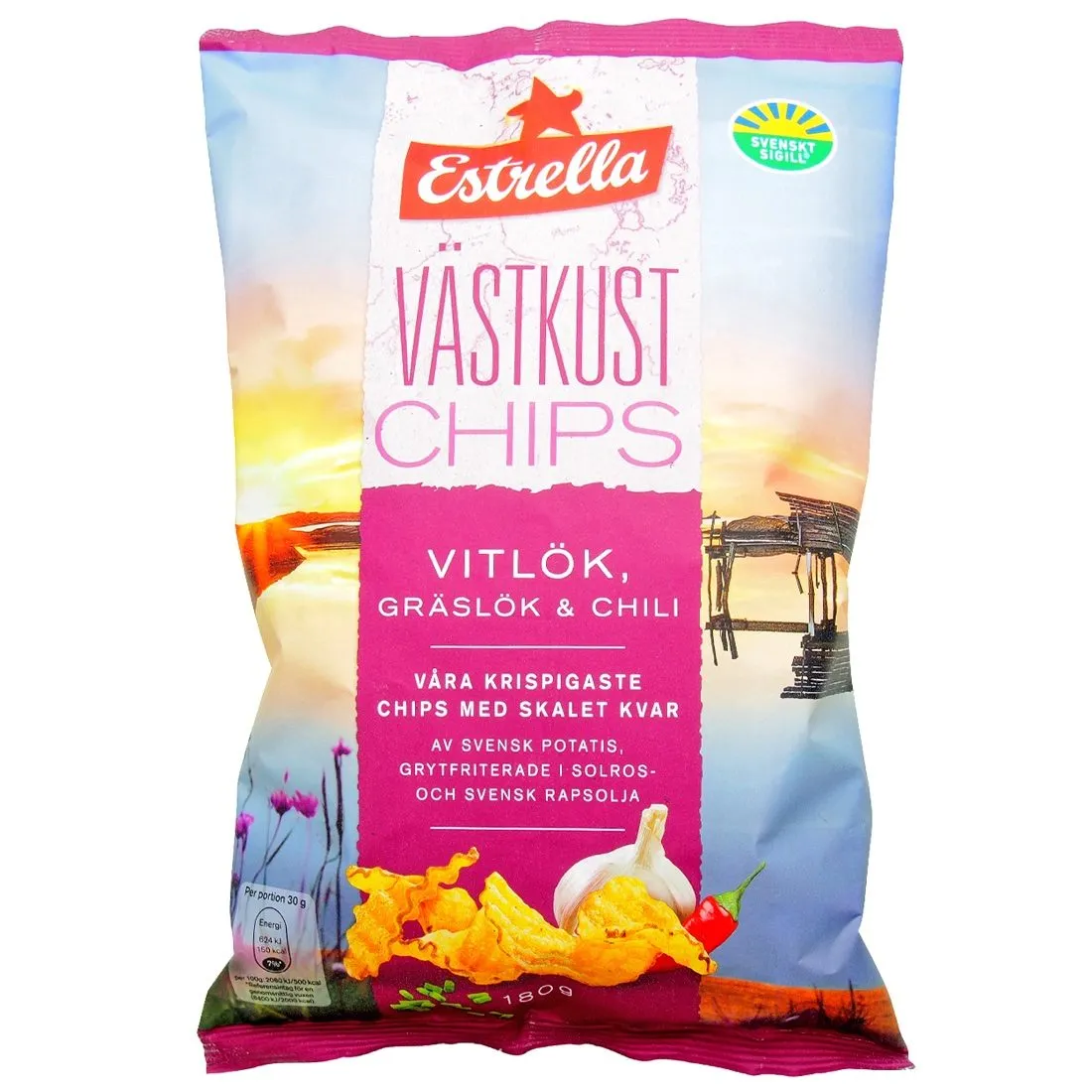 EST107478-1 Västkust Chips Vitlök, Gräslök & Chili(180g)