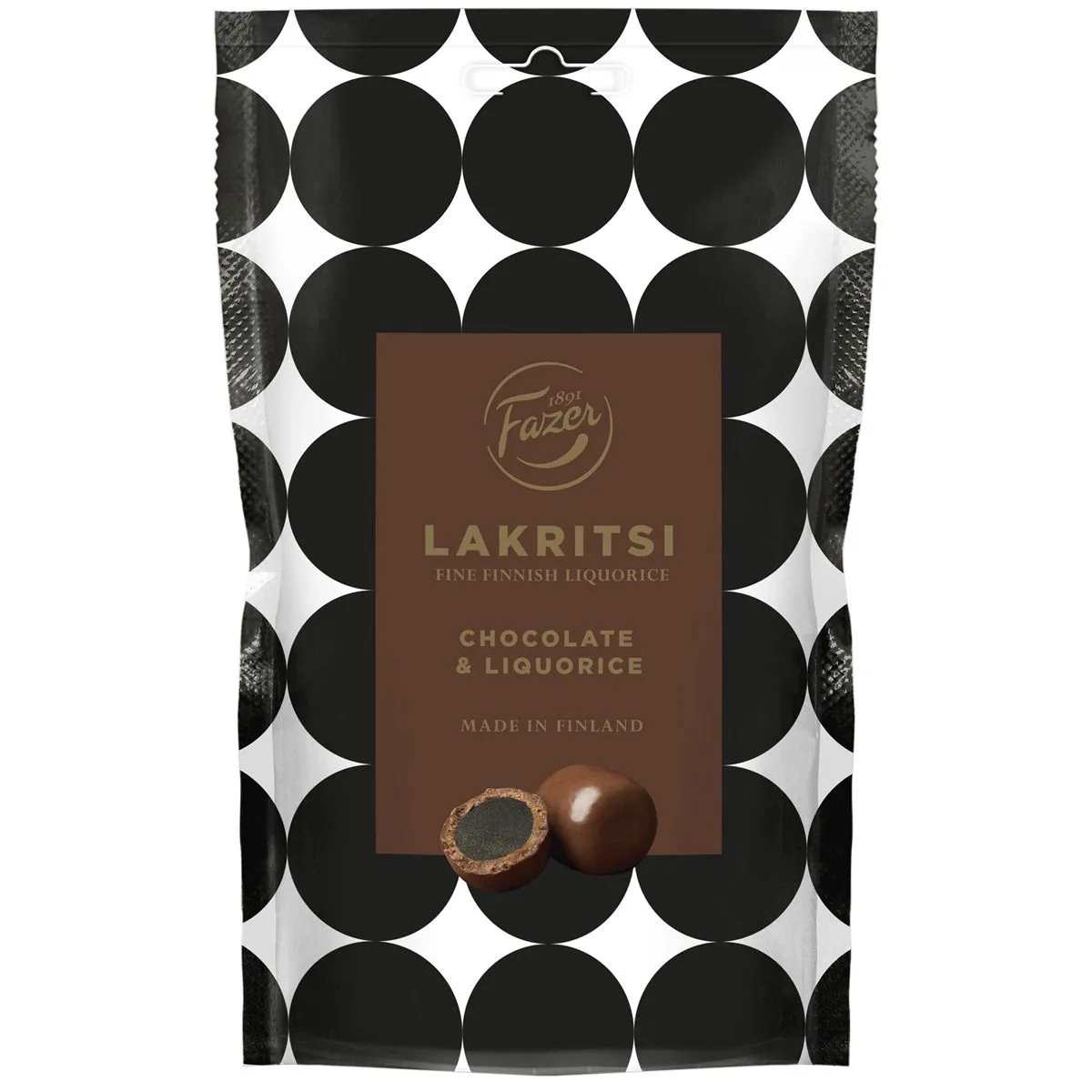 6416453061972-1 Fazer Lakritsi Chocolate & Liquorice / Milchschokolade-Lakritz-Kugeln (140g)