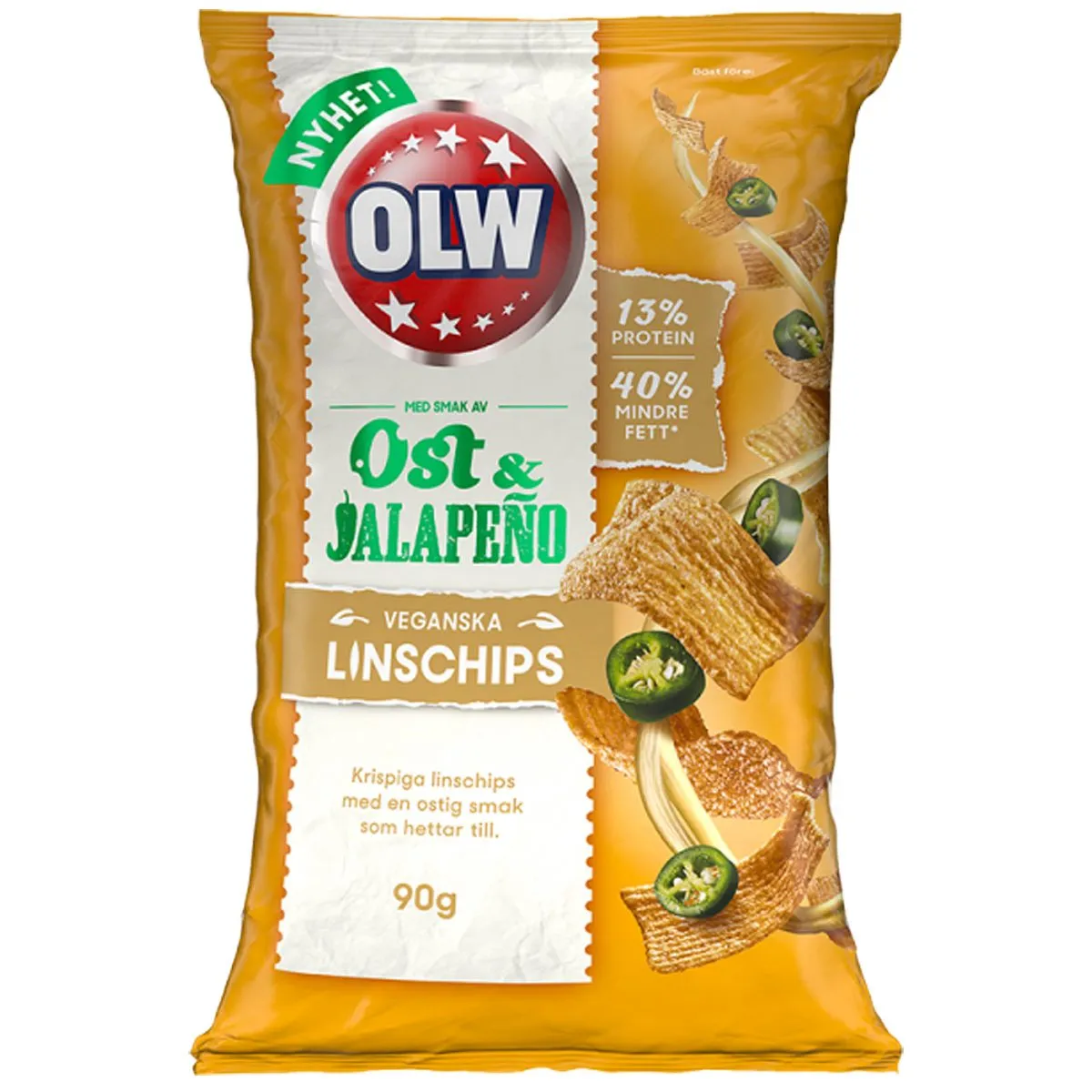 7340005405794OLW-1 OLW Linschips Ost & Jalapeño (90g)