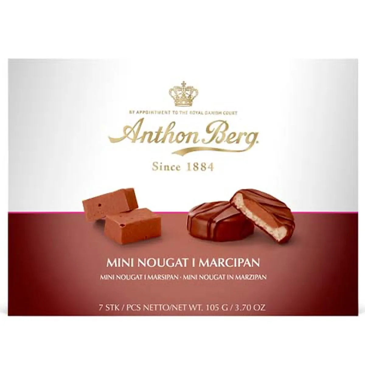 5774540898001AB-1 Anthon Berg Mini Nougat Marzipan Pralinen (105g)