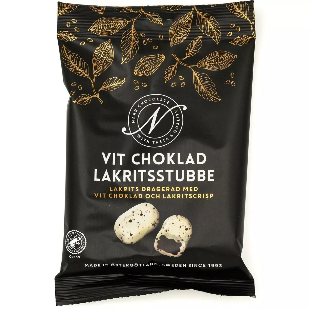7331340402104NARR.jpg Narr Vit Choklad Lakritsstubbe (120g)