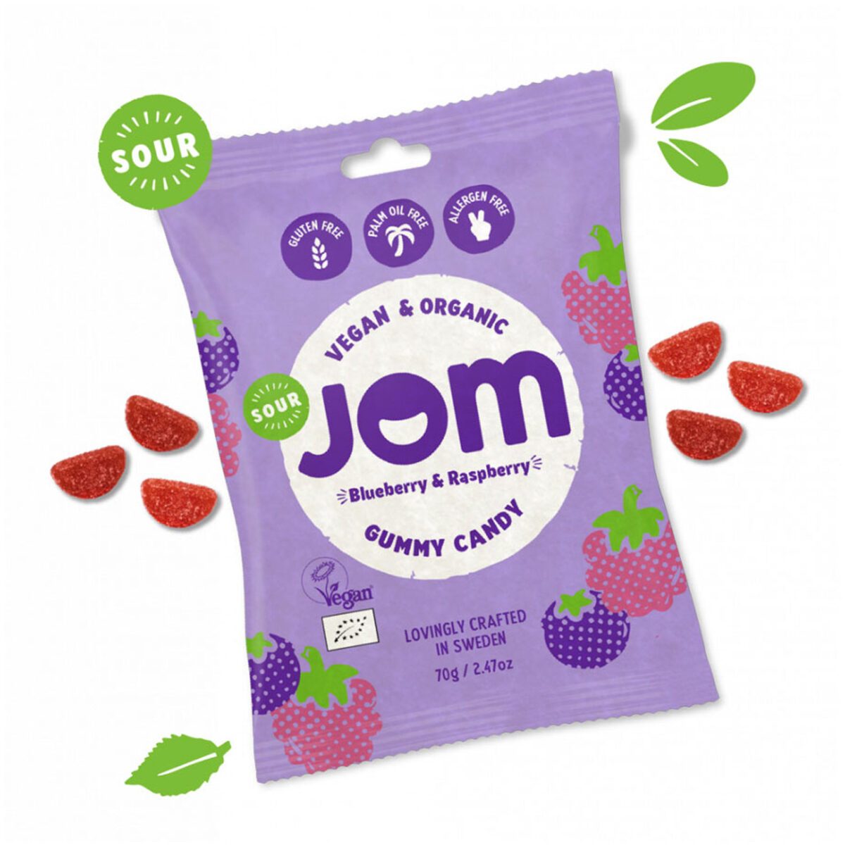 JOM Sour Blueberry & Raspberry Gummy Candy, organic und vegan (70g) 1
