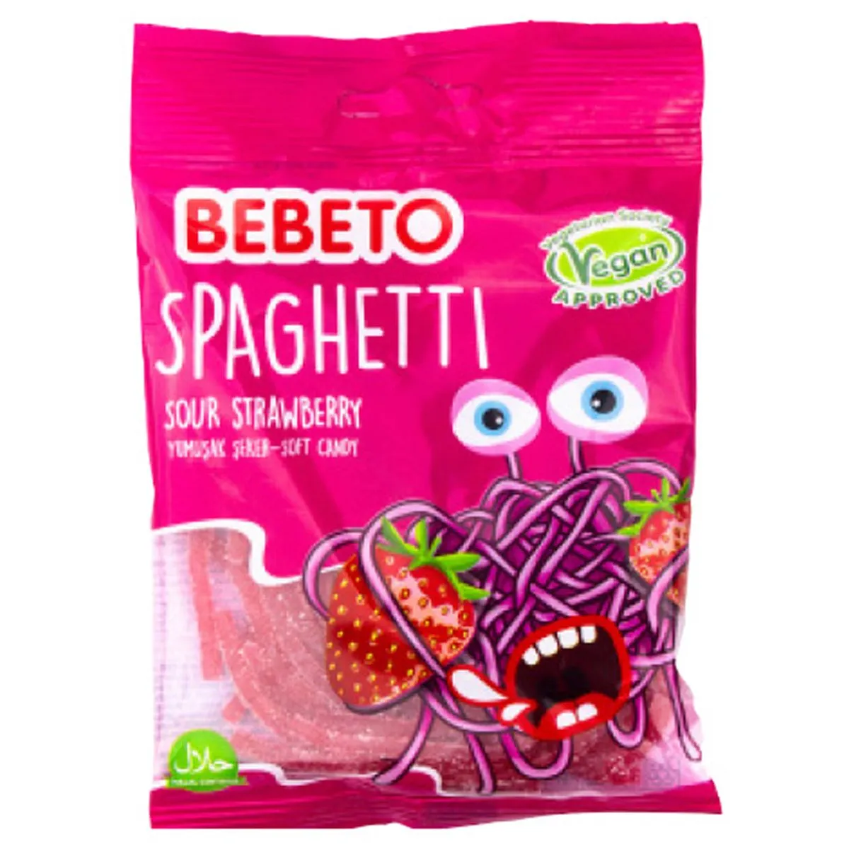 8690146679516BEB-1 Bebeto Spaghetti Sour Strawberry (100g)