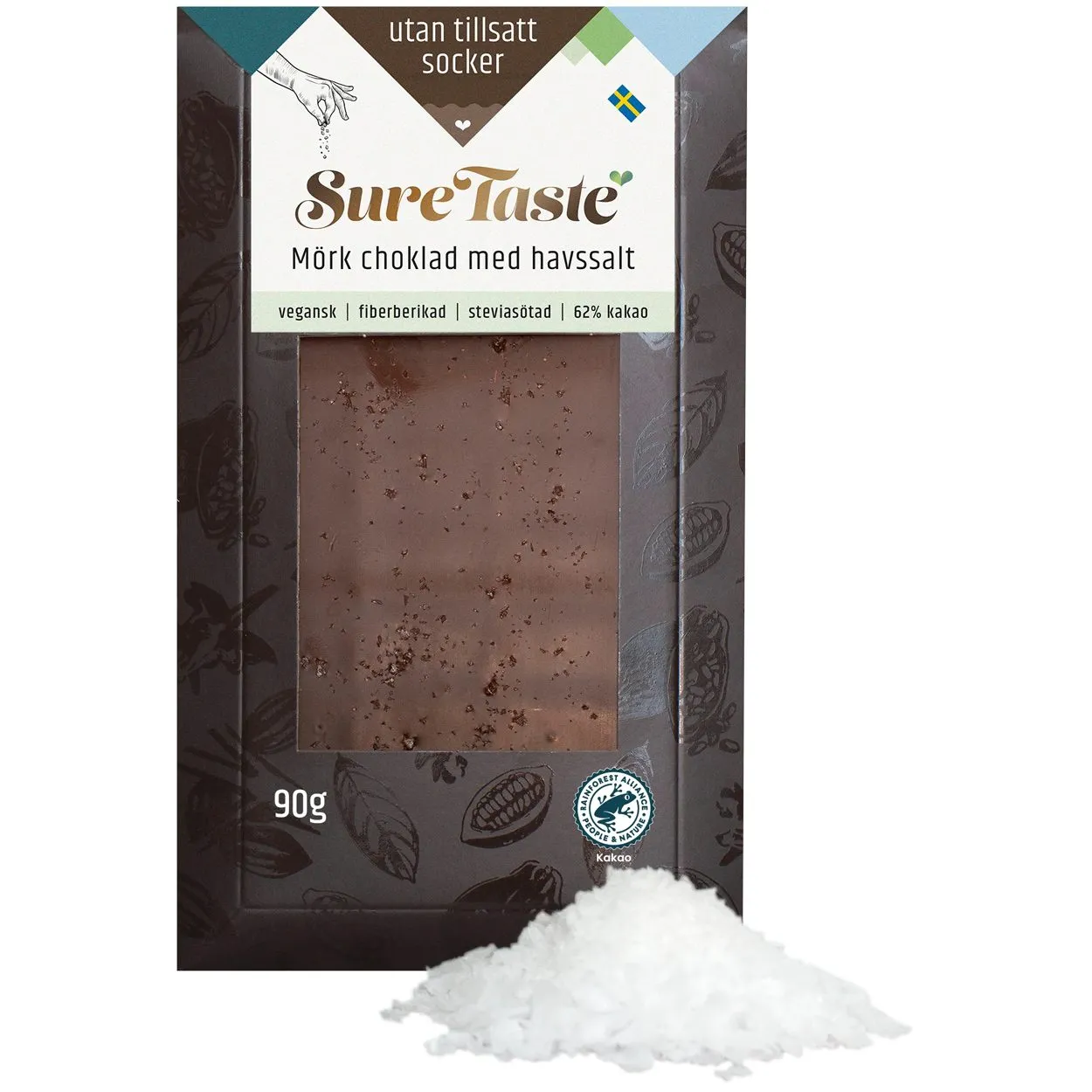 4770123207346SUR-1 Sure Taste Mörk Choklad med Havssalt - Dunkle Schokolade 62% und OHNE ZUCKER! (zuckerfrei) (90g)