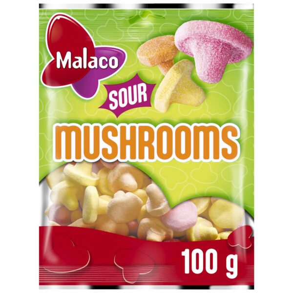 Malaco Sour Mushrooms – saure Schaumzuckerpilze (100g)