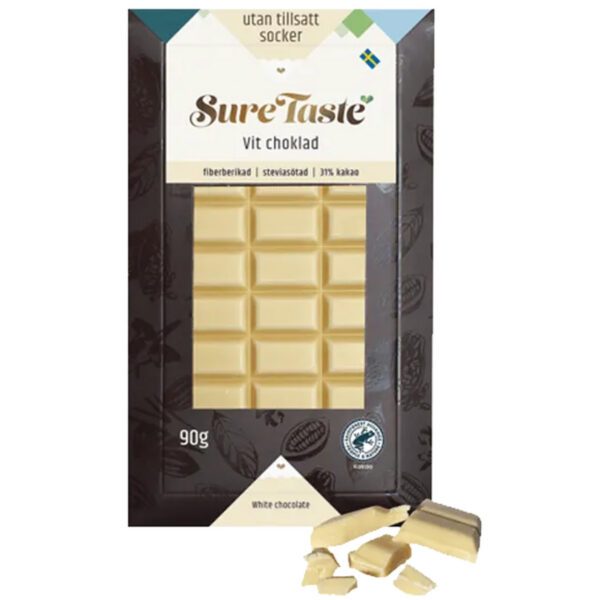 Sure Taste Vit choklad – weiße Schokolade ohne zugesetzten Zucker (90g)