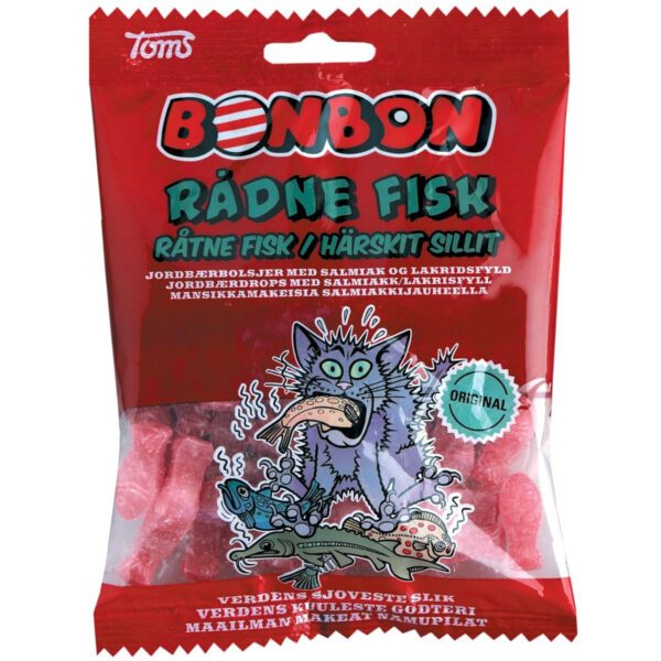 BonBon Rådne Fisk – Erdbeerbonbons mit Salmiak-Lakritzfüllung (125g)