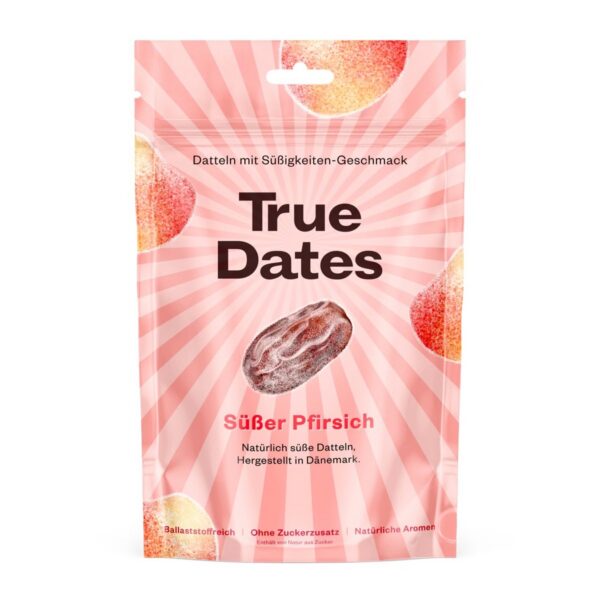 True Dates Sweet Peach – Entsteinte Datteln mit Pfirsichgeschmack (70g)