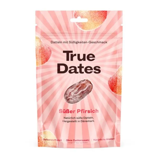True Dates Sweet Peach – Entsteinte Datteln mit Pfirsichgeschmack (70g)