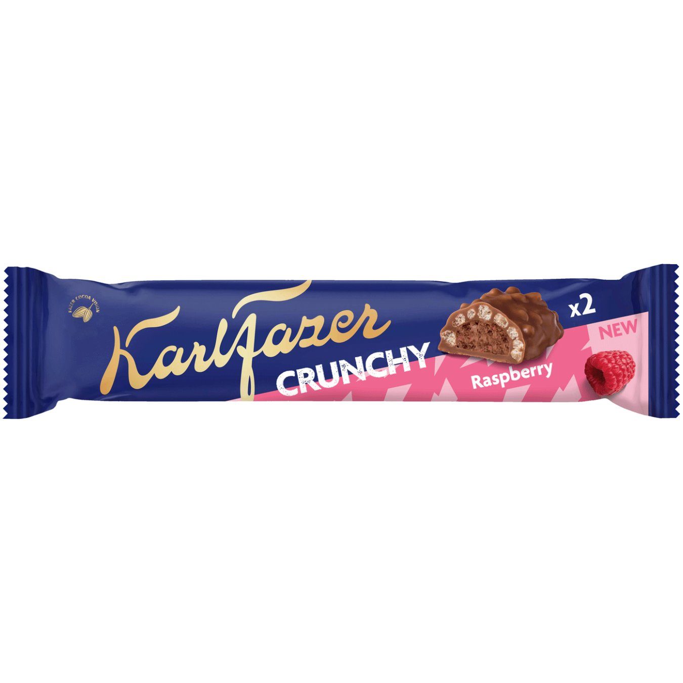 Karl Fazer Crunchy Raspberry – Milchschokolade mit Himbeertrüffelfüllung und Reis-Crisps (50g) (zzgl. Versand • 49,80 € / 1kg)