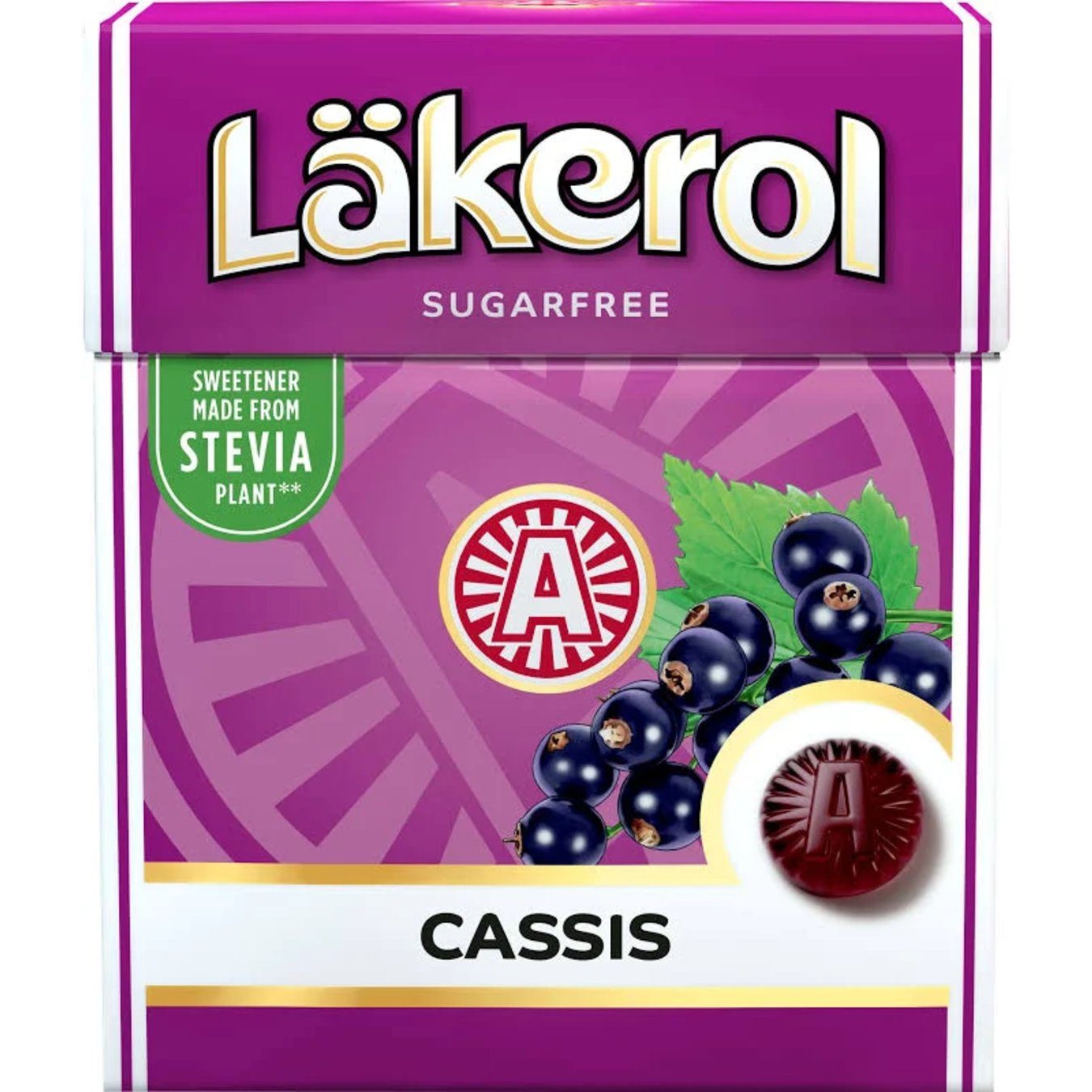 Läkerol Cassis - Zuckerfreie Pastillen mit dem Geschmack schwarzer Johannisbeere (25g) (zzgl. Versand • 63,60 € / 1kg)