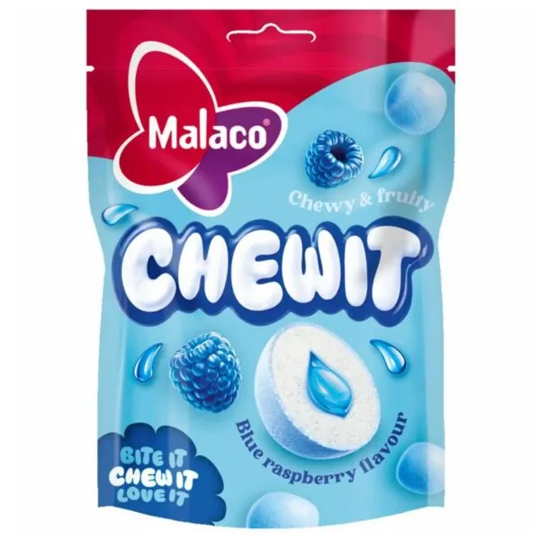 Malaco Chewits - Blue Raspberry - Gefüllte Kaubonbons mit Blaubeer-Geschmack (115g)