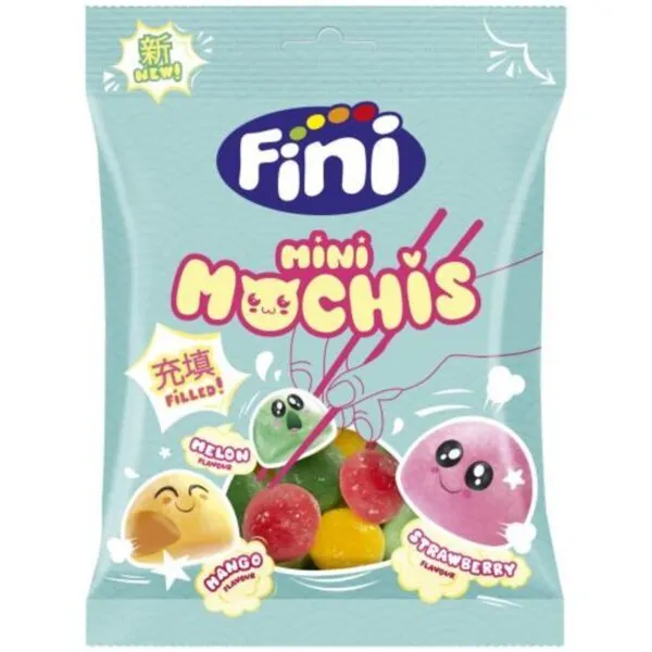 Fini Mini Mochis - Fruchtgummi mit Füllung in den Sorten Melone, Mango und Erdbeere (75g)