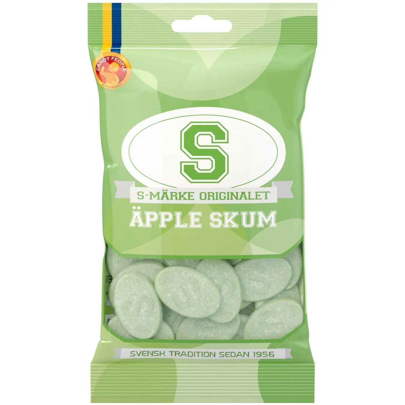 7350039457683CAN-1 Candy People S-Märke Originalet Äpple Skum – Fruchtiger Schaumzucker mit Apfelgeschmack (70g)