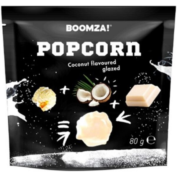 Boomza Popcorn White Choco & Coconut - Karamellisiertes Popcorn mit weißer Schokolade und Kokosnuss (80g)