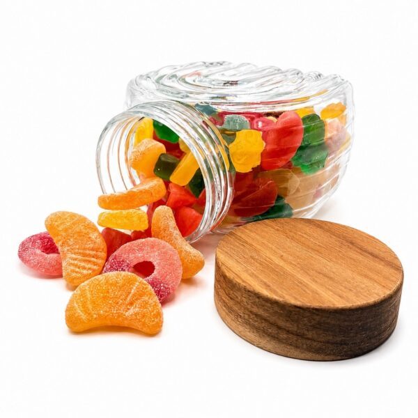 Naschhaus Fruchtgummimischung - süß und sauer im Glas mit Holzdeckeloptik (Inhalt: ca. 430g)