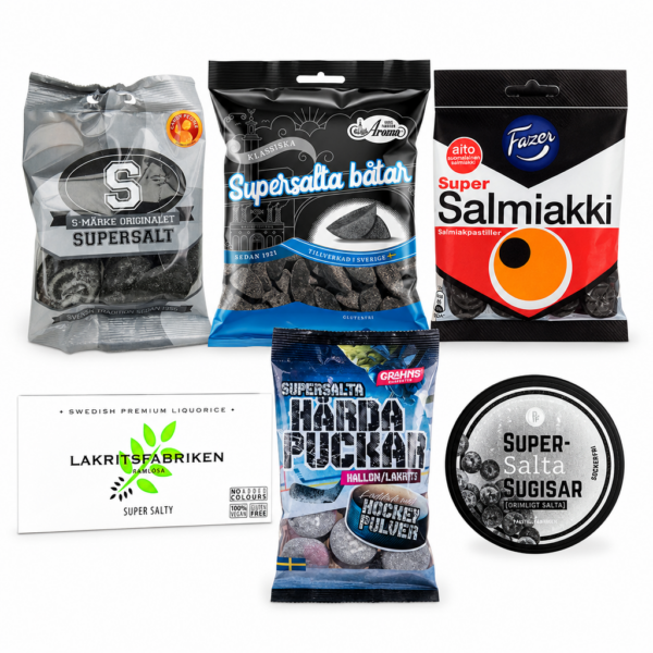 Geschenk: Supersalt Lakritz Probierset aus Schweden im Geschenkbeutel (ca. 405g)