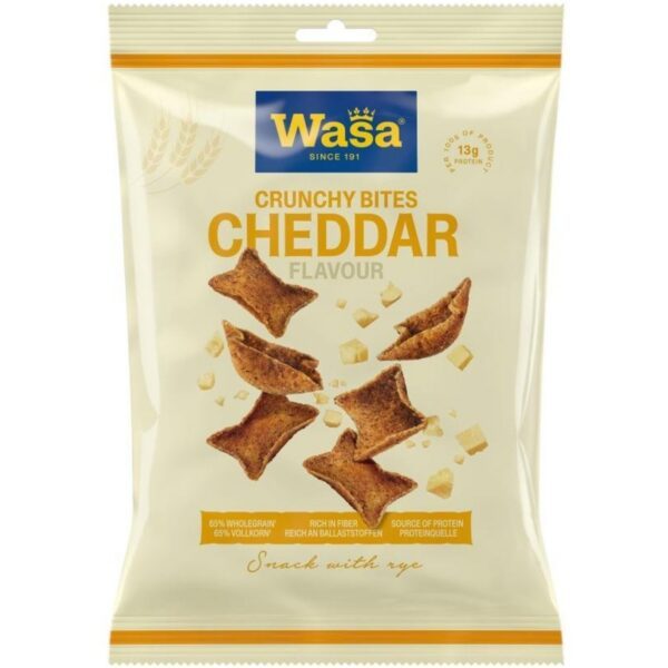 Wasa Crunchy Bites Cheddar - Cracker mit Vollkornroggen und Cheddar-Geschmack (100g)